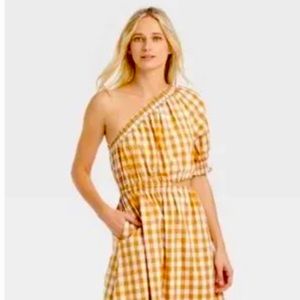 Who What Wear Puff Short Sleeve Cut Out Dress Gingham Yellow Summer Dress, XL